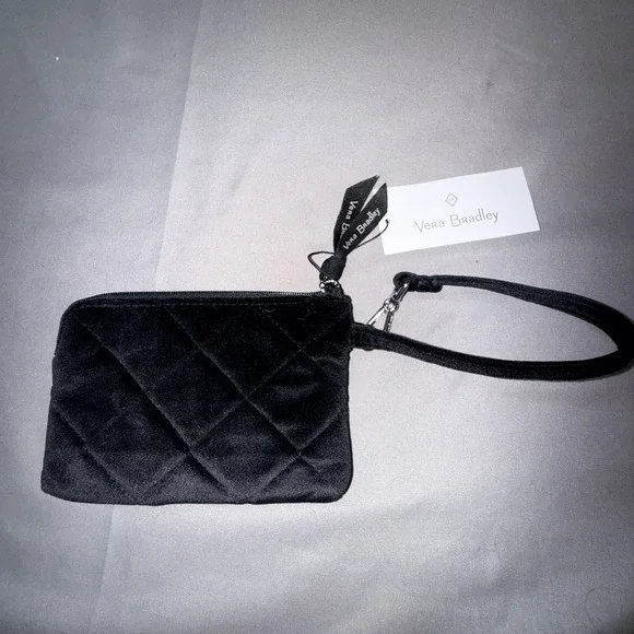 Vera Bradley Clip & Zip Black Velvet Embroidered / Quilted Mini Pochette 6X4 - Picture 3 of 4